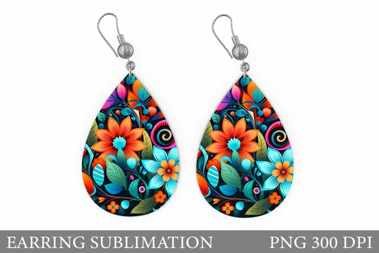 Flowers Earring Design. Neon Flowers Earring Sublimation