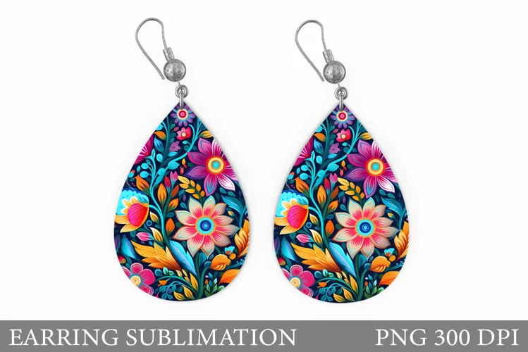 Flowers Teardrop Earring. Neon Flowers Earring Sublimation