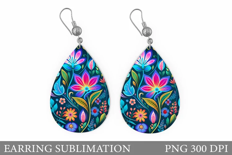 Neon Flowers Earring Sublimation. Teardrop Earring Flowers