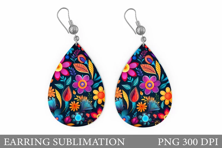 Flowers Earring Sublimation. Neon Flowers Earring Design