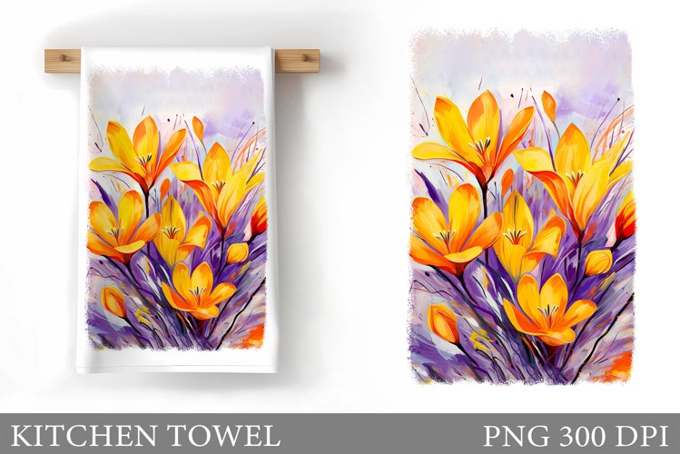 Spring Flowers Kitchen Towel. Crocus Kitchen Towel Design