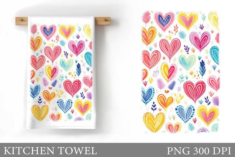 Hearts Kitchen Towel. Valentines Kitchen Towel Design