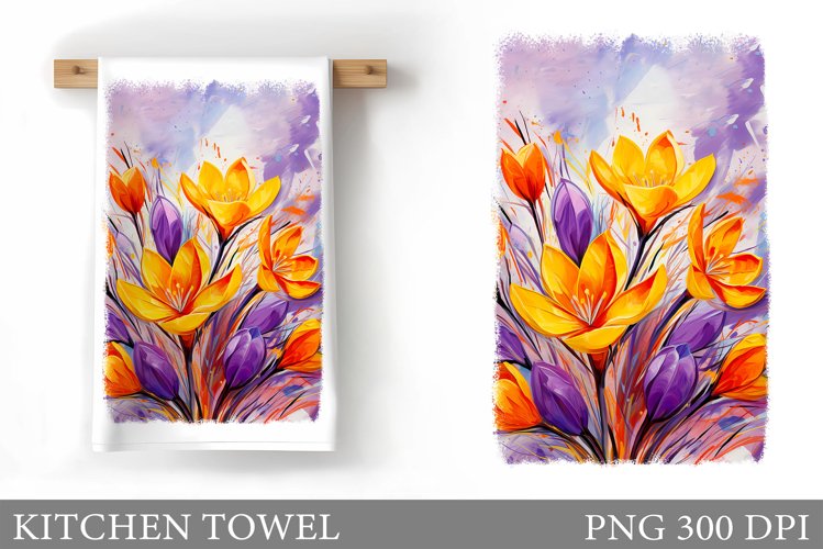 Crocus Kitchen Towel. Flowers Kitchen Towel Sublimation