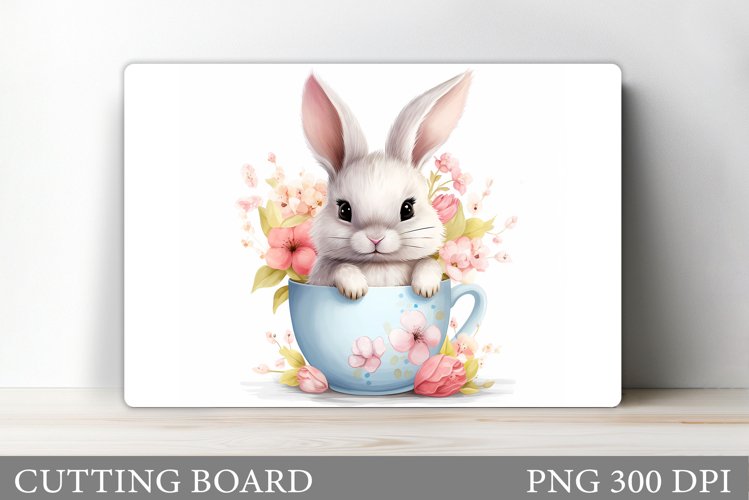 Bunny In Mug Cutting Board. Bunny Flowers Cutting Board Desi