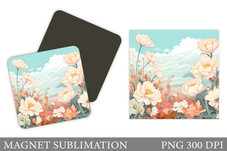 Flowers Square Magnet. Flowers Magnet Sublimation
