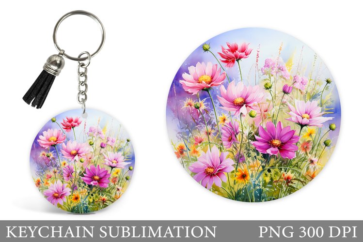 Flowers Keychain Sublimation. Wildflowers Keychain Design