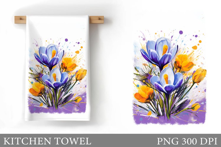 Crocus Kitchen Towel Design. Flowers Kitchen Towel