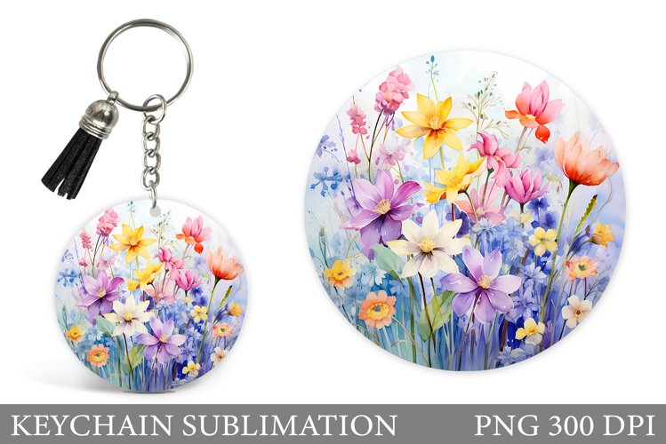 Wildflowers Keychain Design. Flowers Keychain Sublimation
