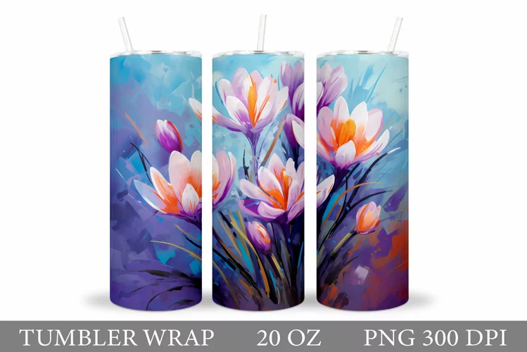 Crocus Tumbler Design. Sublimation Tumbler Flowers
