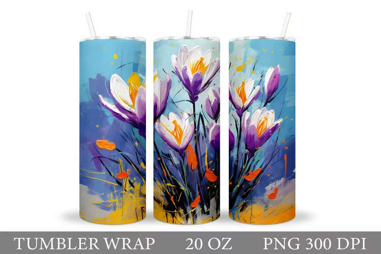Flowers Tumbler Design. Crocus Tumbler Wrap Sublimation