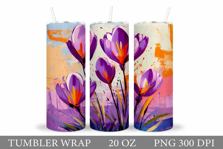 Flowers Crocus Tumbler Design. Sublimation Tumbler Flowers