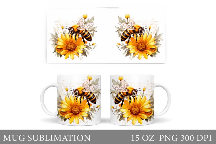 Bee Mug Sublimation. Bee Flowers Mug Design