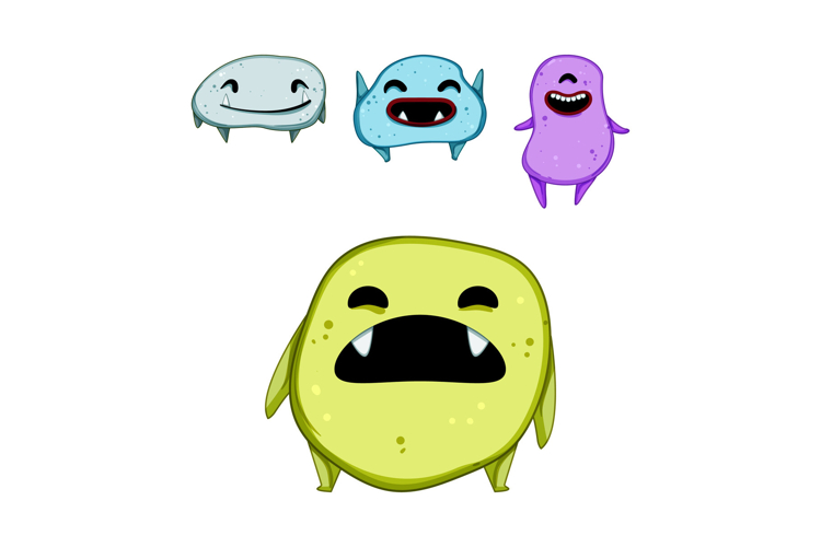 Cute cartoon monster characters expressing various emotions