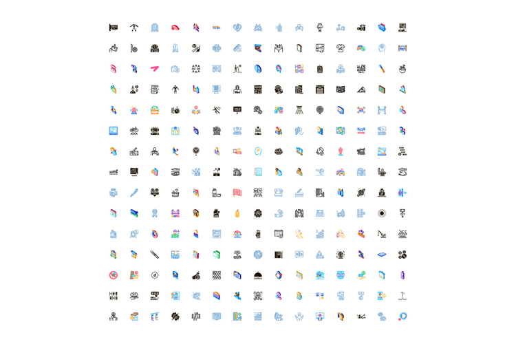 Large collection of diverse icons illustrating various conce