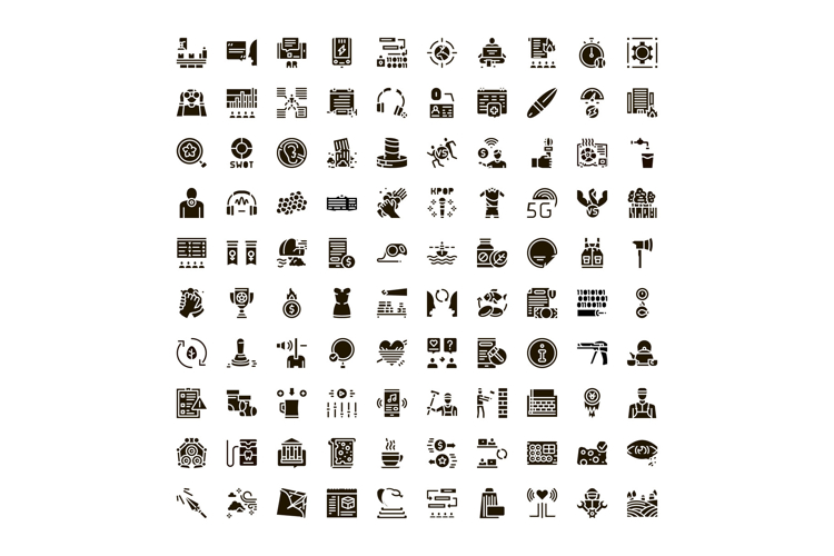 Diverse collection of essential glyph icons vector set
