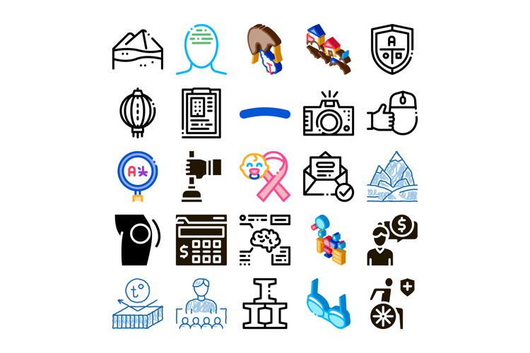 Diverse collection of pictograms illustrating various concep