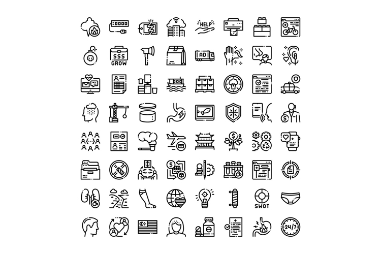 Outline icon set illustrating various business and lifestyle