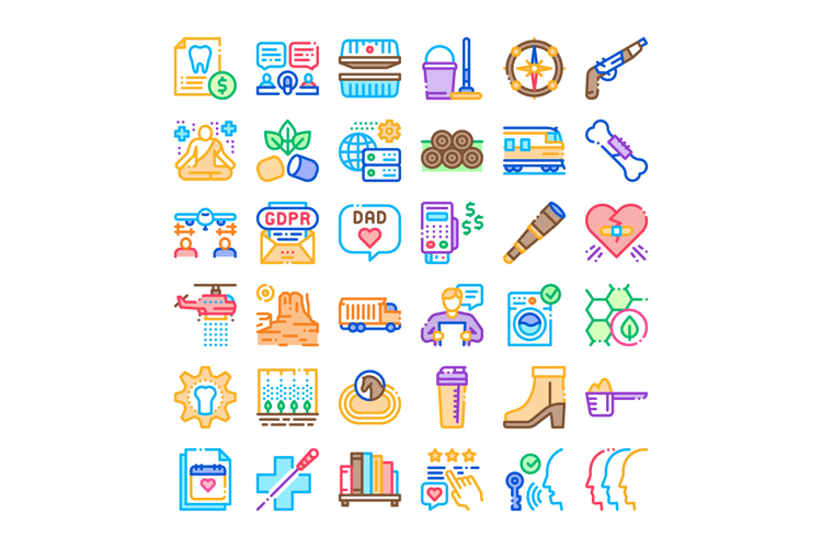 Diverse outline icons collection depicting various concepts