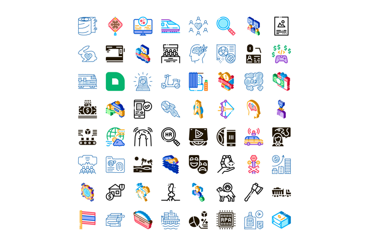 Collection of business technology and transportation icons