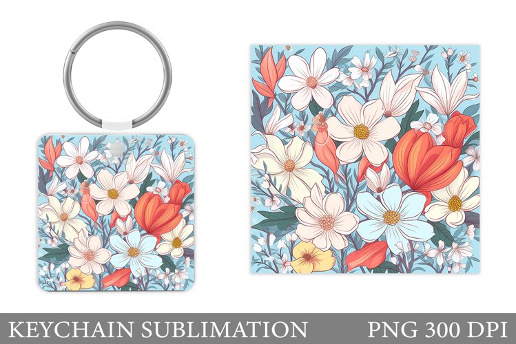 Flowers Keychain Sublimation. Flowers Keychain Design