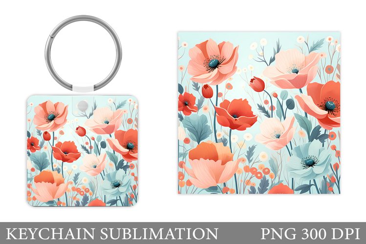 Flowers Keychain Sublimation. Summer Flowers Keychain example image 1