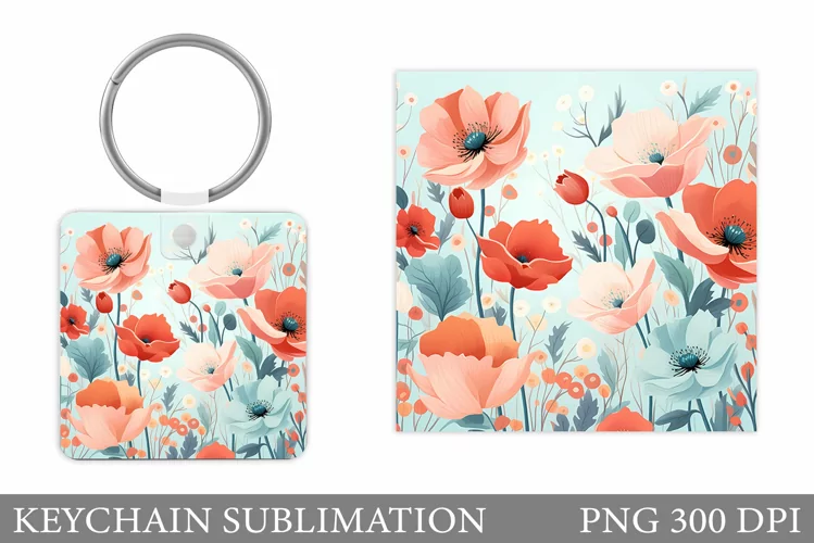Flowers Keychain Sublimation. Summer Flowers Keychain