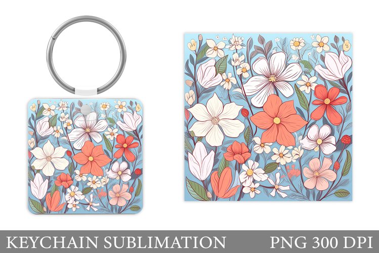 Flowers Keychain Design. Summer Keychain Sublimation