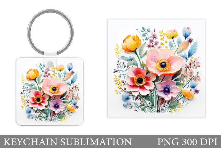 Wildflowers Keychain Design. Square Keychain Flowers