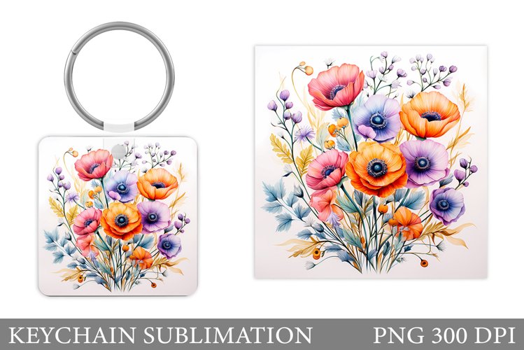 Wildflowers Keychain Design. Flowers Keychain Sublimation