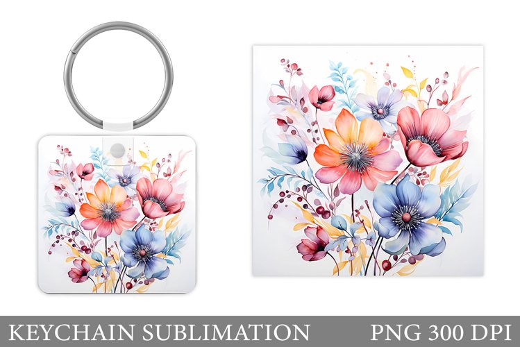 Flowers Square Keychain. Wildflowers Keychain Sublimation example image 1