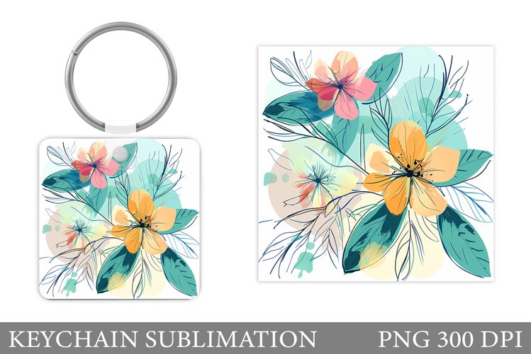 Flowers Keychain Design. Floral Keychain Sublimation