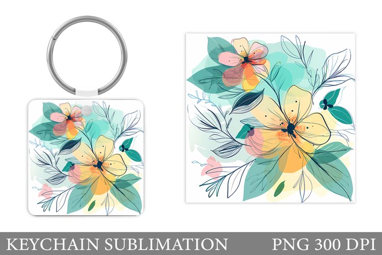 Flowers Keychain Sublimation. Flowers Square Keychain Design