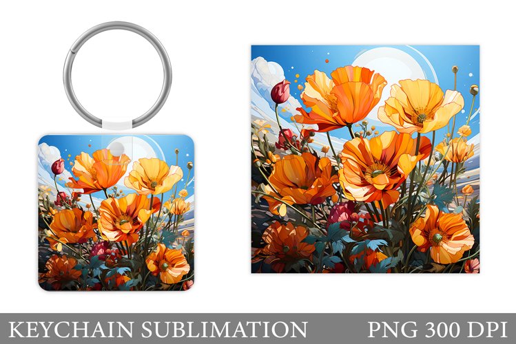 Flowers Keychain Sublimation. Flowers Square Keychain Design