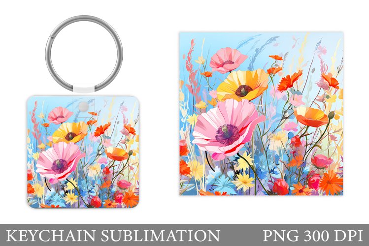 Flowers Keychain Sublimation. Wildflowers Keychain Design