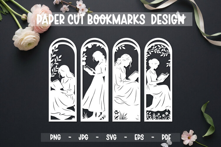 4 Bookmarks Paper cut SVG Laser cut, Cricut,Silhouette example image 1