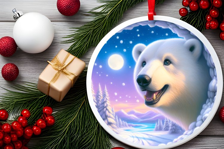 Polar Bear in Snow Wall Round Ornament Sublimation PNG