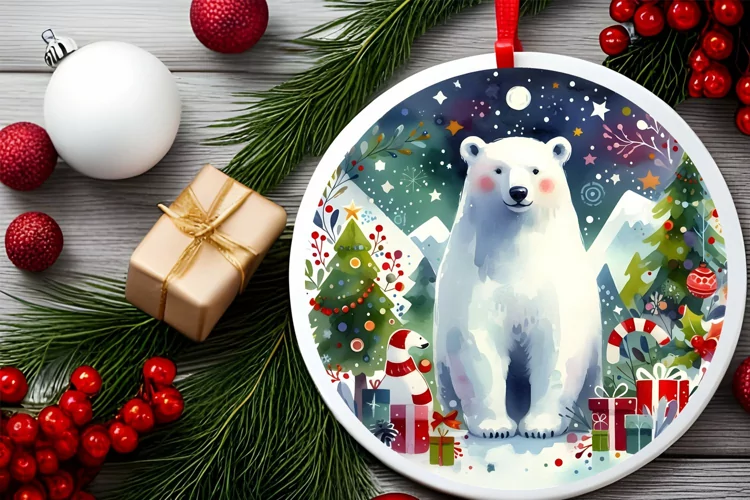 Colorful Polar Bear Watercolor Image