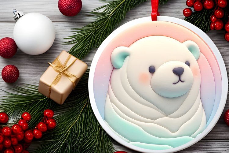 Polar Bear 3D Round Ornament Sublimation PNG