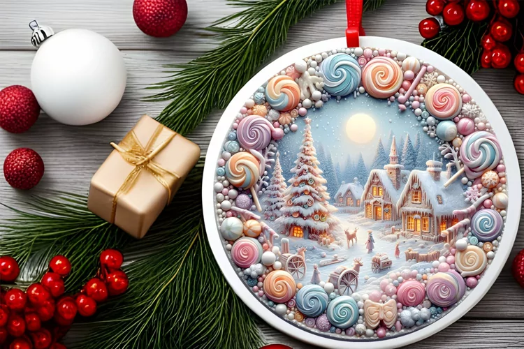 Round Christmas Ornament Sublimation|Clipart