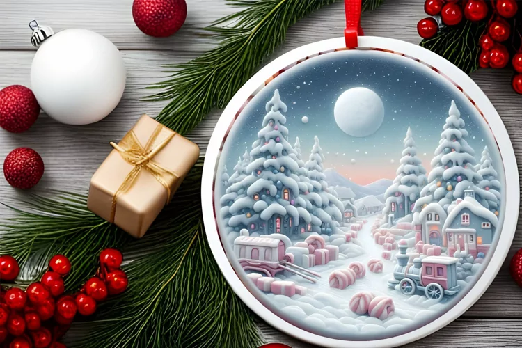 Round Christmas Ornament Sublimation|Clipart