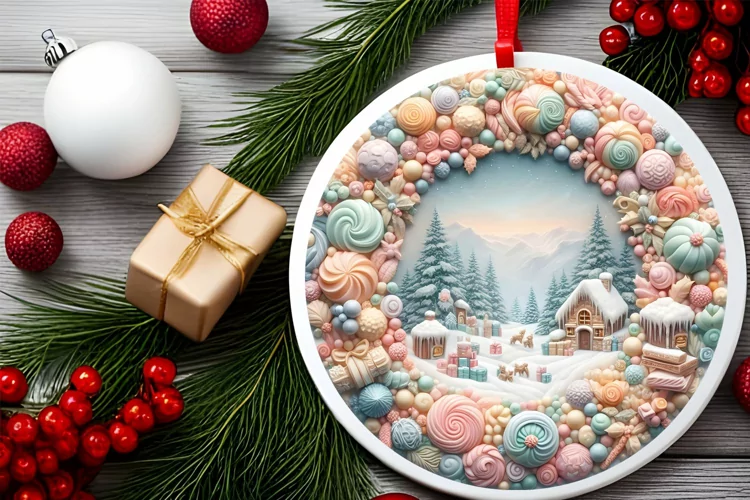 Round Christmas Ornament Sublimation|Clipart