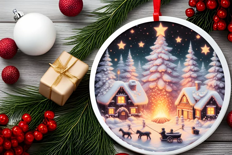 Round Christmas Ornament Sublimation|Clipart