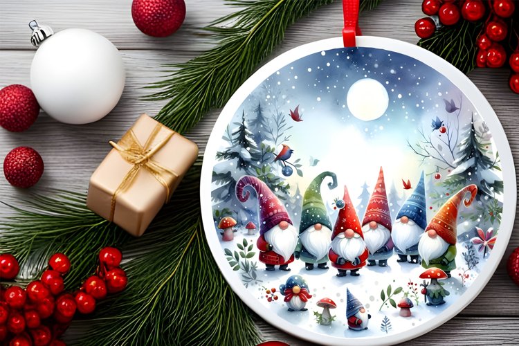Winter Gnomes Round Ornament Sublimation PNG