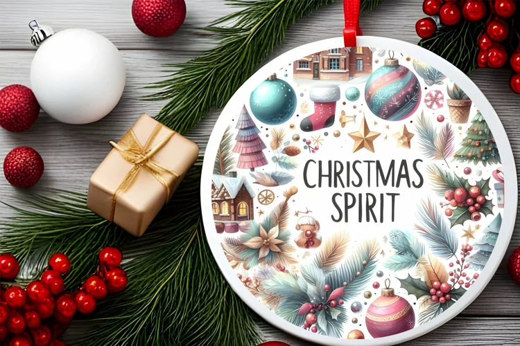 Round Christmas Ornament Sublimation|Clipart