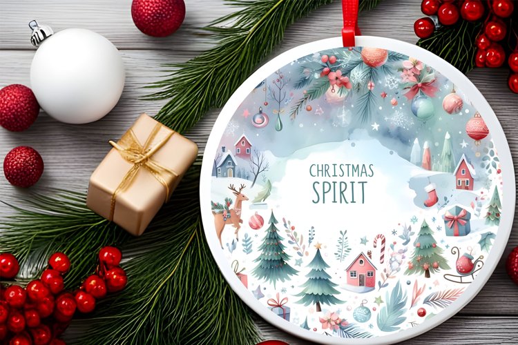 Round Christmas Ornament Sublimation|Clipart example image 1
