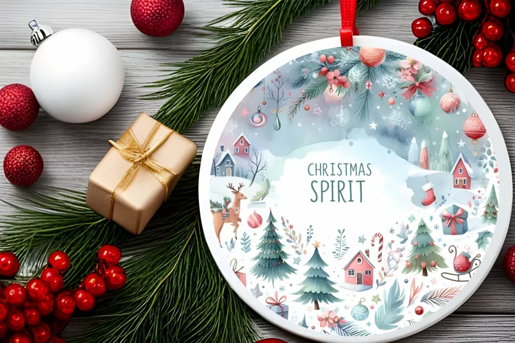 Round Christmas Ornament Sublimation|Clipart