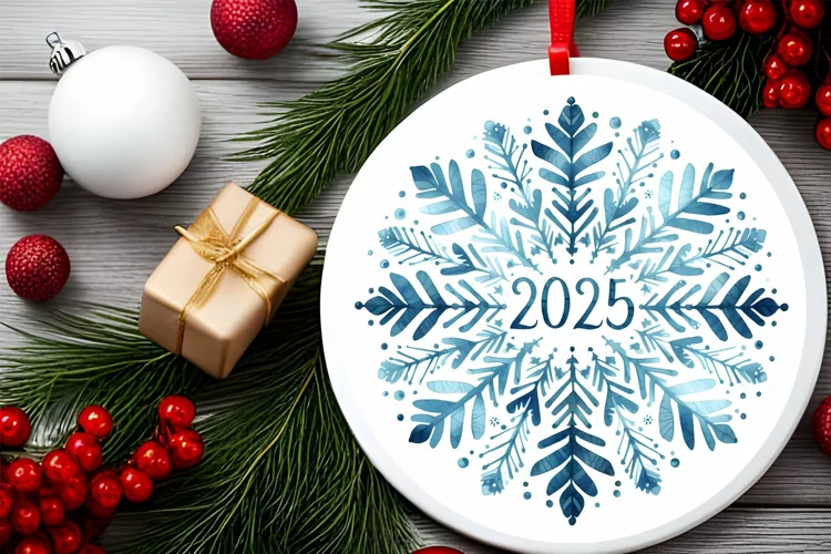 2025 Christmas Snowflake Round Ornament PNG