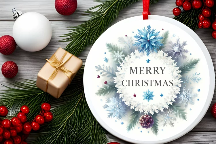 Christmas Snowflake Round Ornament Sublimation PNG