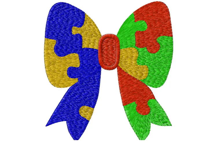 Autism Puzzle Bow Machine Embroidery