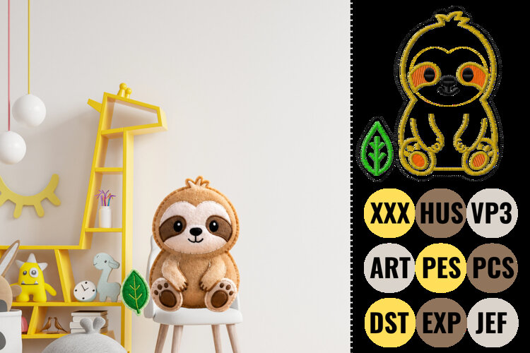 Cute Baby Sloth Embroidery Design example image 1